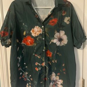 Source Unknown Floral Blouse - Green and Red